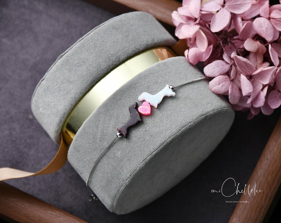 Opal Dog Heart Bracelet With 925 Sterling Silver Chain