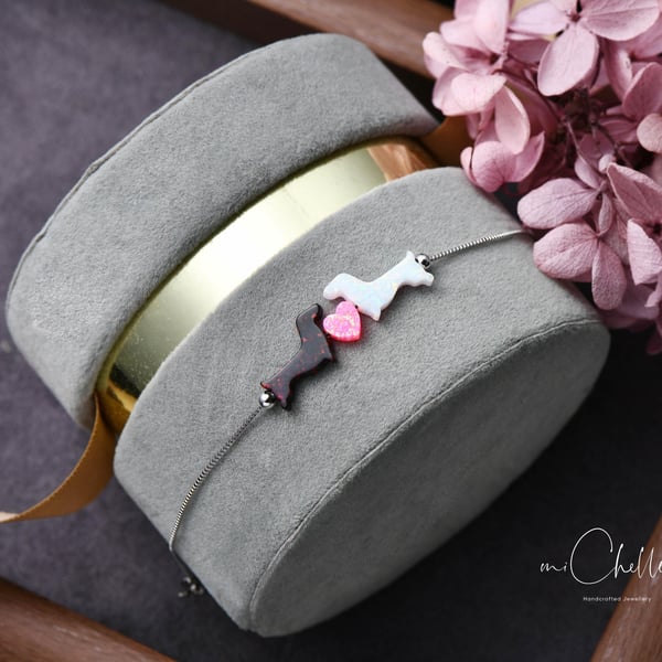 Opal Dog Heart Bracelet With 925 Sterling Silver Chain
