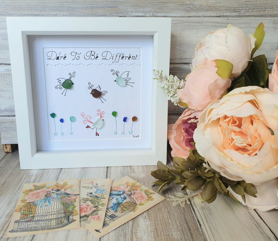 Seaglass framed art DARE TO BE DIFFERENT
