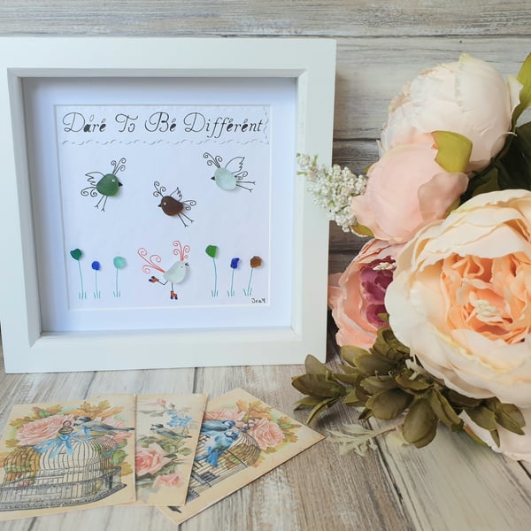 Seaglass framed art DARE TO BE DIFFERENT