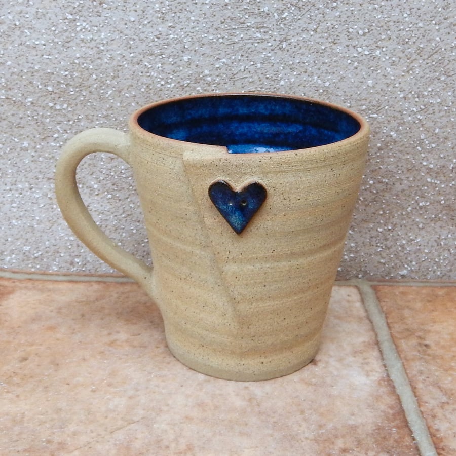 Coffee mug tea cup with a button handthrown in stoneware pottery