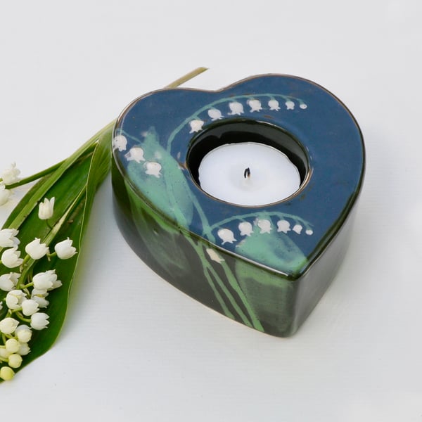 Lily of the Valley Tea Light Holder - Hand Painted