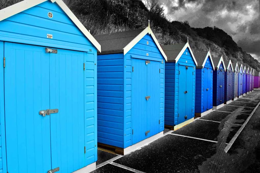 Bournemouth Beach Huts Dorset England UK 18"X12" Print