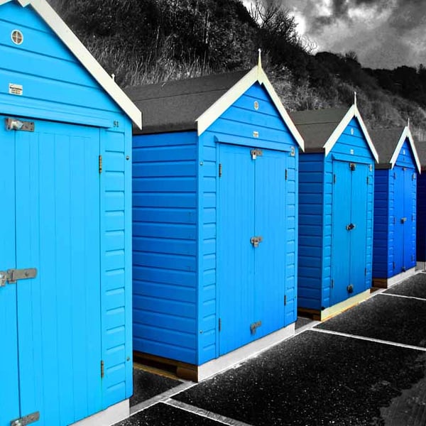 Bournemouth Beach Huts Dorset England UK 18"X12" Print