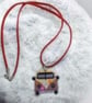 Campervan Beaded Pendant Necklace, Brown and Cream, Handmade, Faux suede.