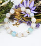 Gold Plated Memory Wire Agate Beaded Bracelet