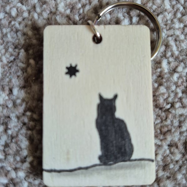 Cat hand drawn keyring