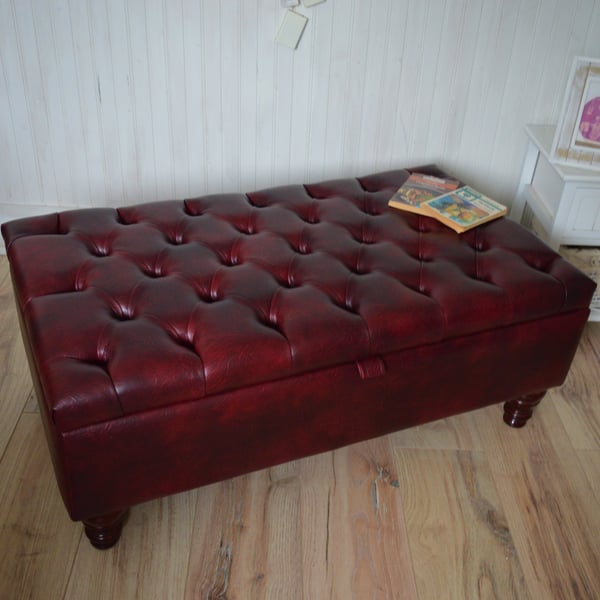 Chesterfield Storage Ottoman Footstool in a Premium Faux Wine Leather