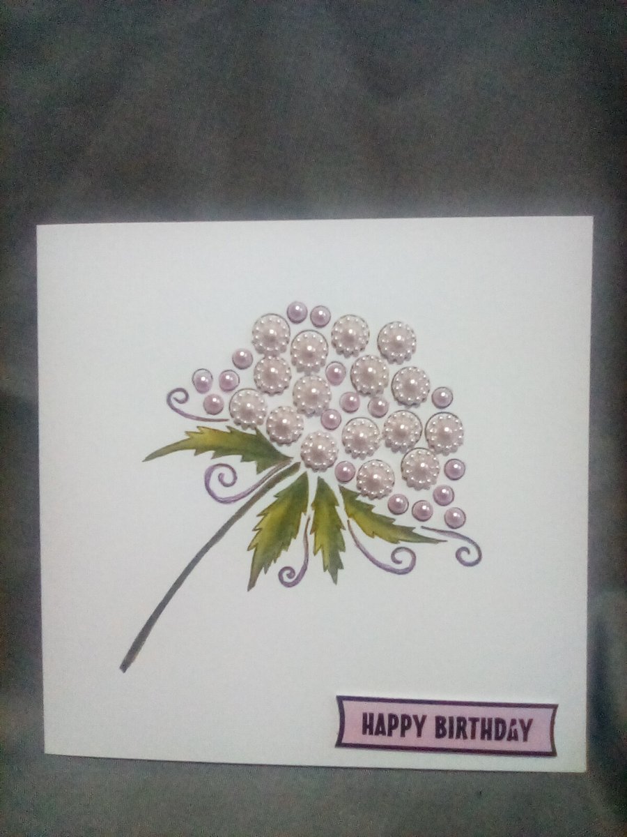 Floral watercolour and embellished handmade Birthday card