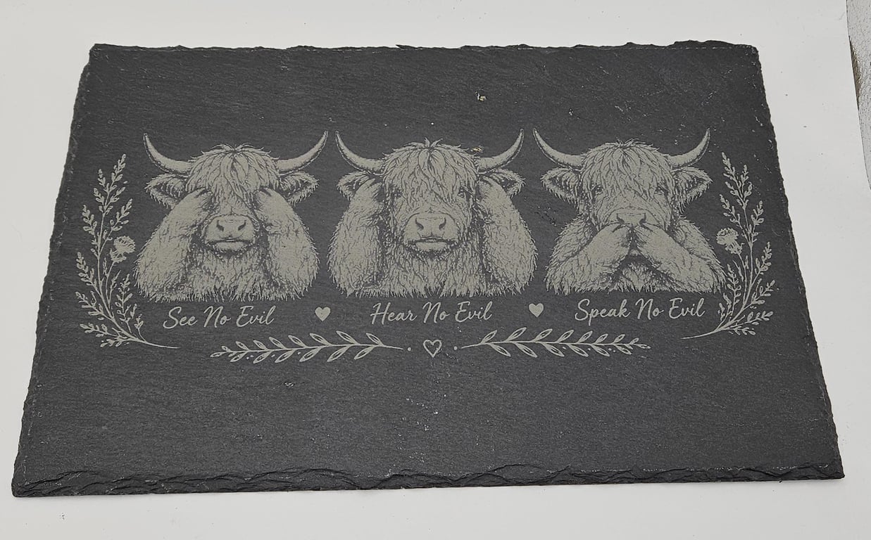 Highland Cow Slate Serving Board See Hear Speak No Evil Cheese Board Charcuterie