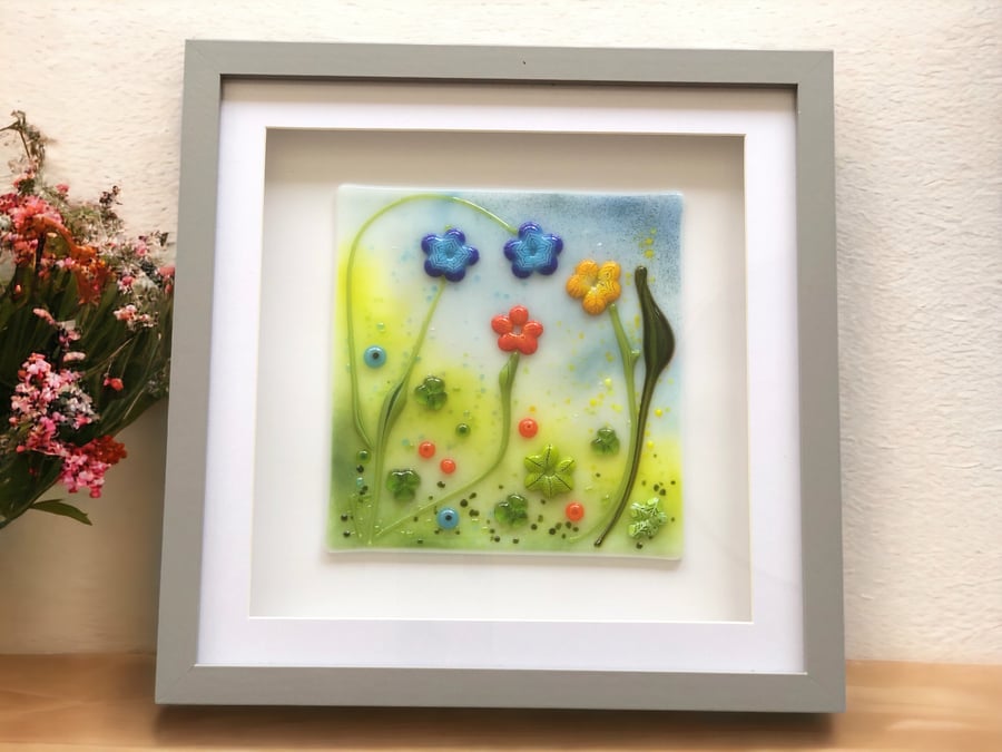 Summer flowers - fused glass picture 