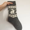 READY TO SHIP White Grey Wool Socks Grey Rabbit Bunny Hare Fairisle Winter