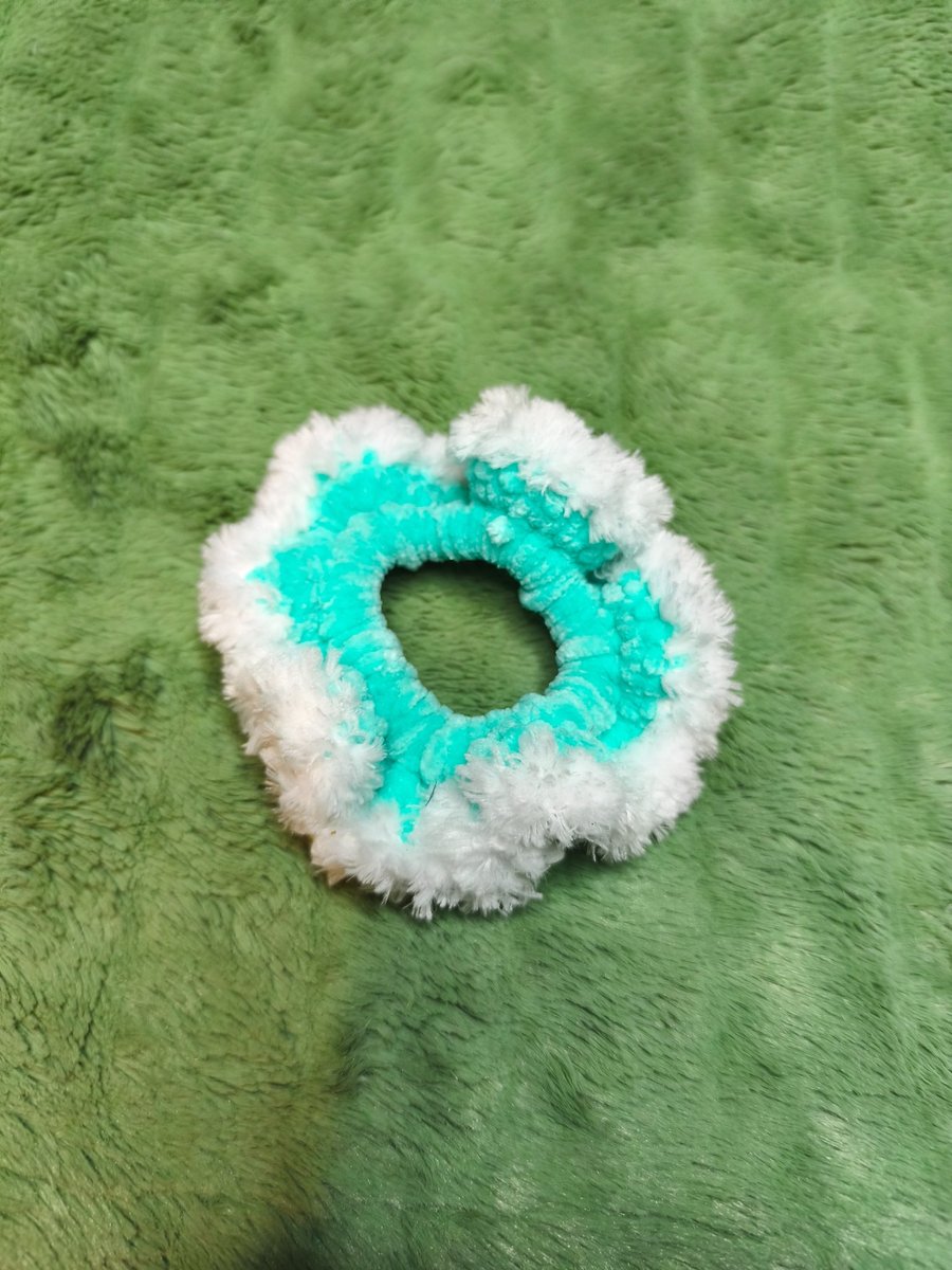 Spearmint with White Fur Trim Extra Small Scrunchies Hair Tie