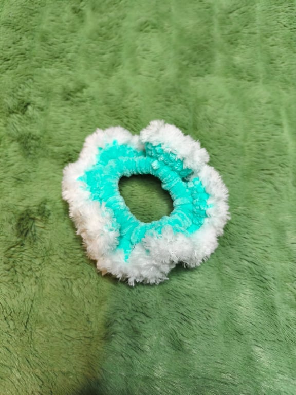 Spearmint with White Fur Trim Extra Small Scrunchies Hair Tie