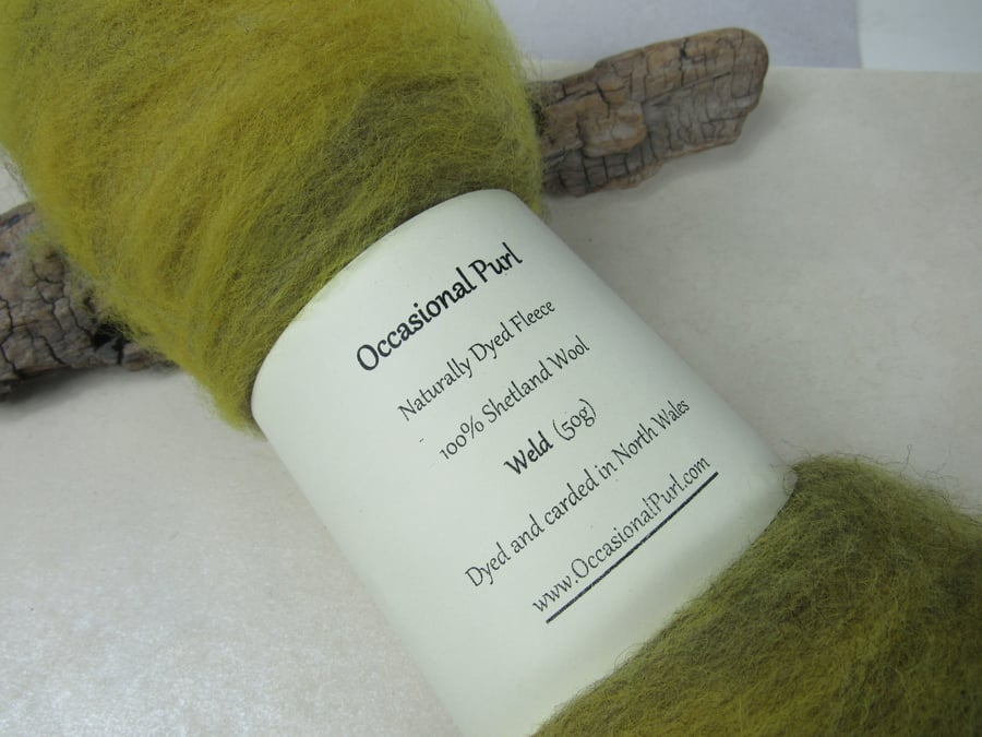 50g Weld Yellow Naturally Dyed Shetland Wool Batt