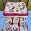 Tea Party Wooden Napkin Rings - Set of 6 with Gift Box - Alice Inspired Decor