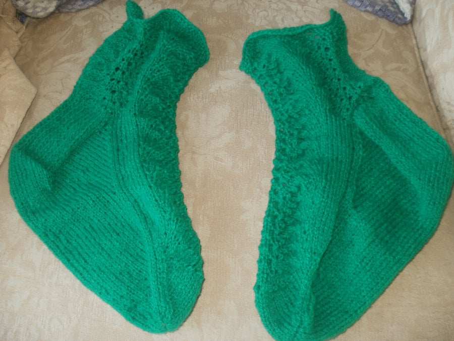 Hand knit lacy bed socks