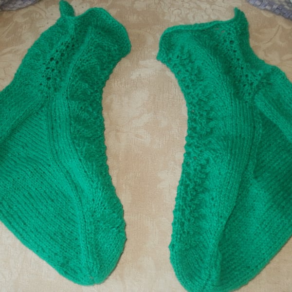 Hand knit lacy bed socks