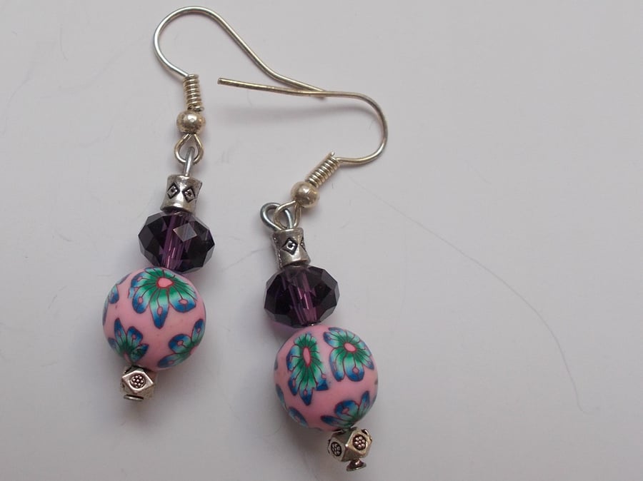Handmade Purple and Pink Beaded Earrings