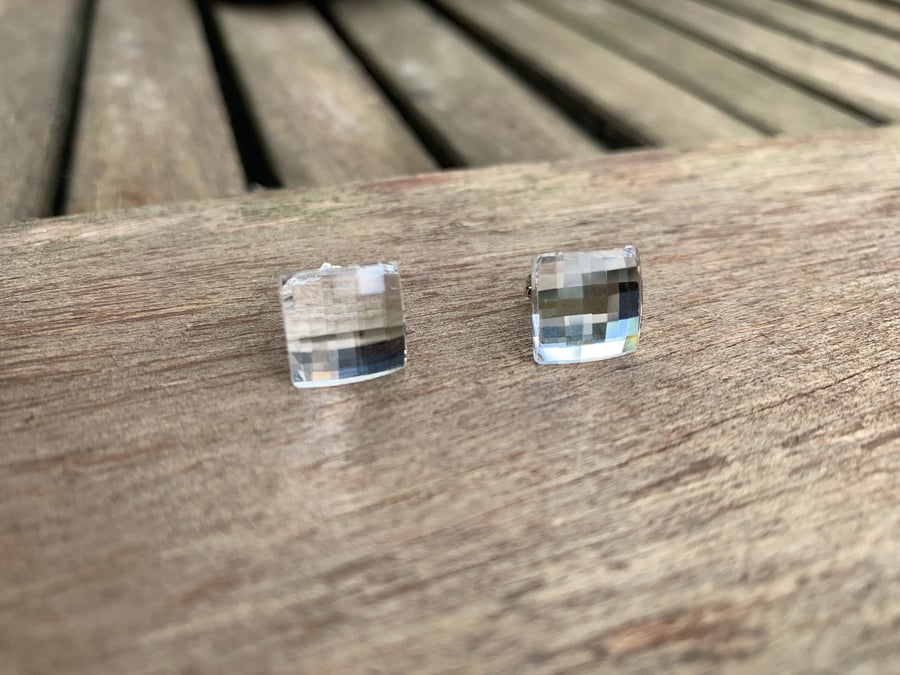 Checkerboard Square Crystal Studs