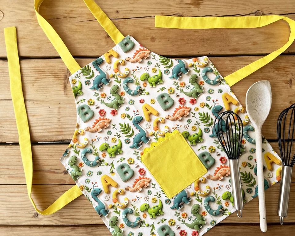 Handmade Children's Apron, Small Apron, Coloured Alphabet Design 1-3 yrs-CAPR10