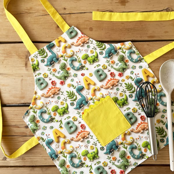 Handmade Children's Apron, Small Apron, Coloured Alphabet Design 1-3 yrs-CAPR10