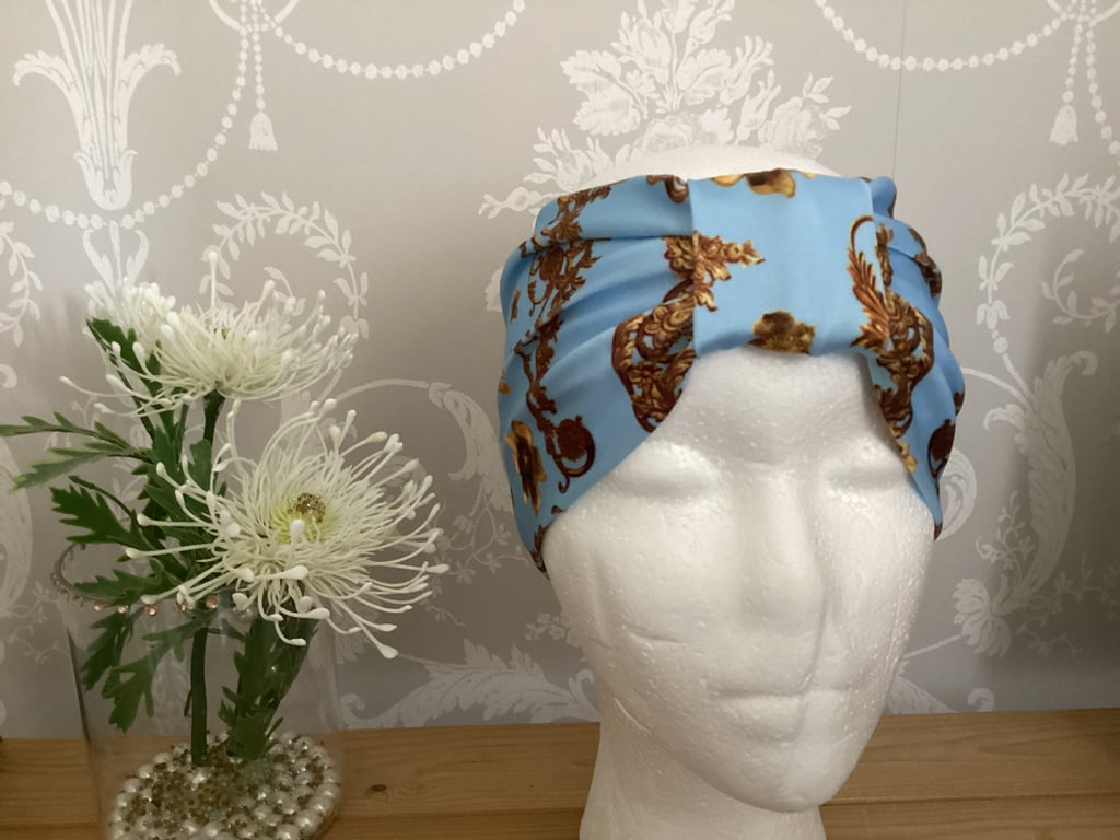 Blue and gold headband, wide headband, Jersey headband,