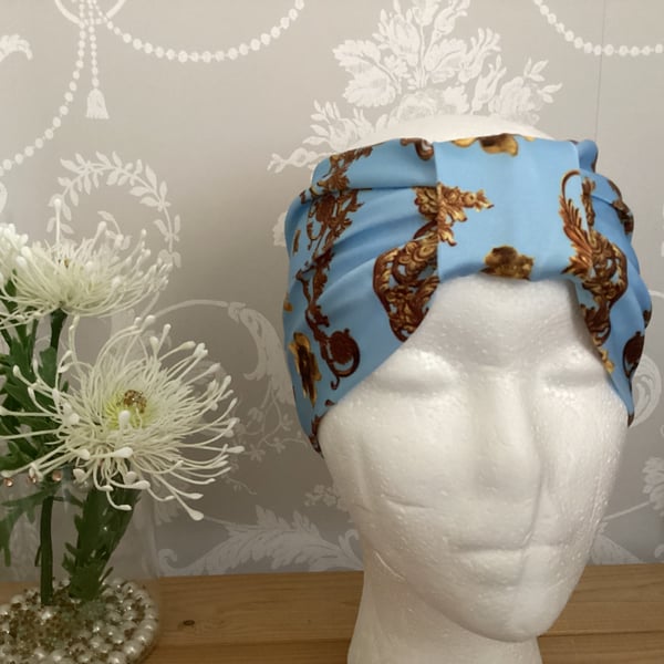 Blue and gold headband, wide headband, Jersey headband,