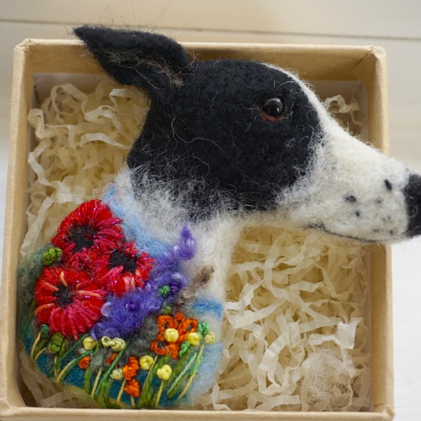 Needle Felted Whippet Brooch
