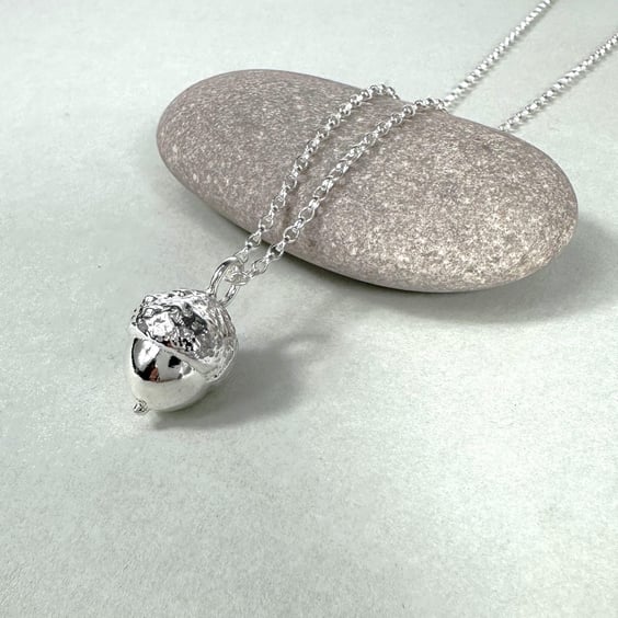 Solid Sterling Silver Acorn Necklace