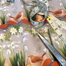 Wren with Snowdrops Fat Quarter - Botanical Cotton Poplin Fabric for Makers
