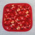 Pot holder, pan holder, quilted, red apples