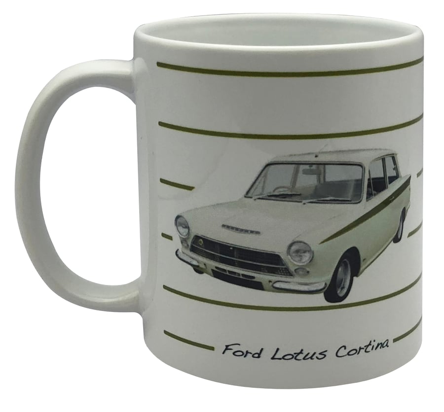 Ford Lotus Cortina Mk1 1964 - 11oz Ceramic Mug - Plain or Stripe Design