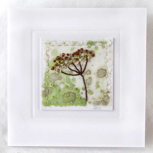 HAND EMBROIDERED GREETINGS CARD UMBELLIFER