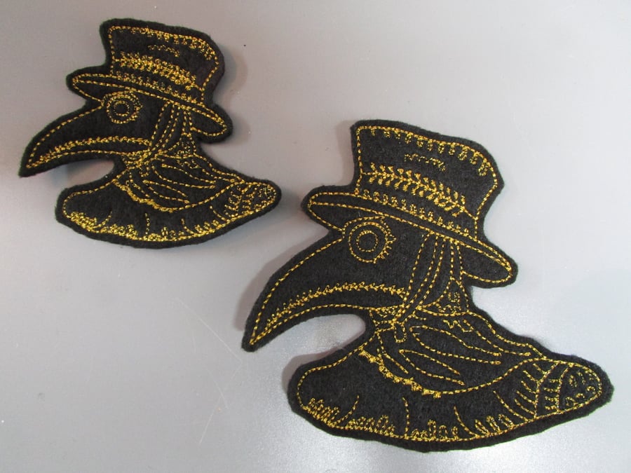 Plague Doctor Mask Embroidered Sew on Applique Patch