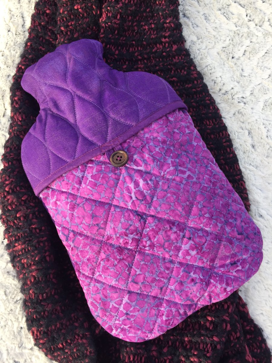 Cover - Hot Water Bottle - 2L, Purple Pattern, Batik, 100% Cotton, Quilted