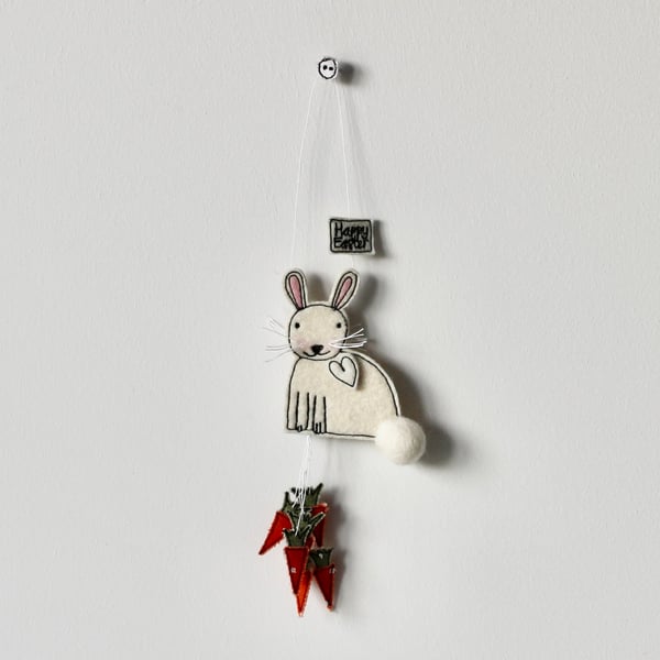 'Bunny With Carrots' - Handmade Hanging Decoration