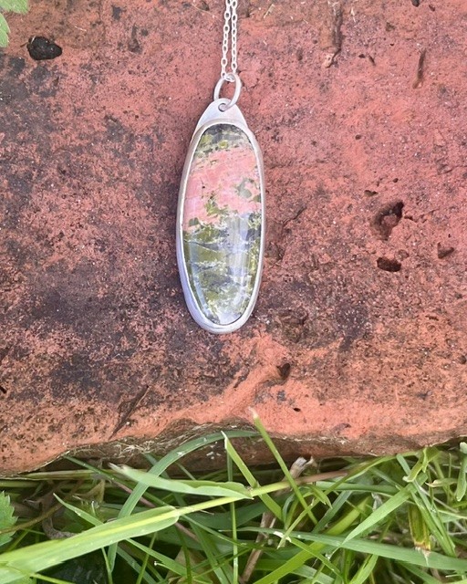 Handmade Sterling Silver 925 Unakite Pendant Necklace - Perfectly Imperfect