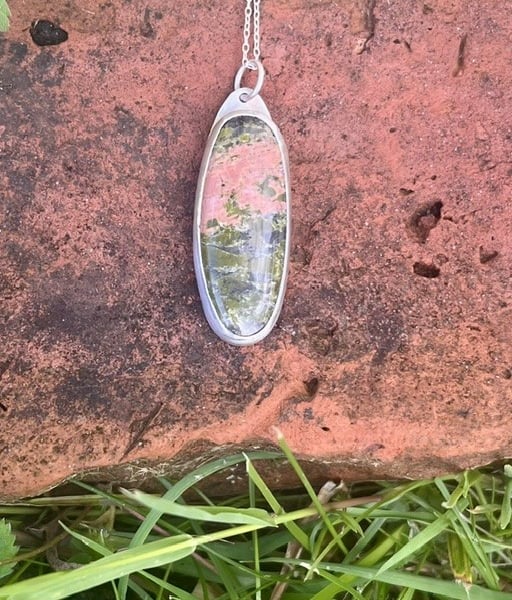 Handmade Sterling Silver 925 Unakite Pendant Necklace - Perfectly Imperfect
