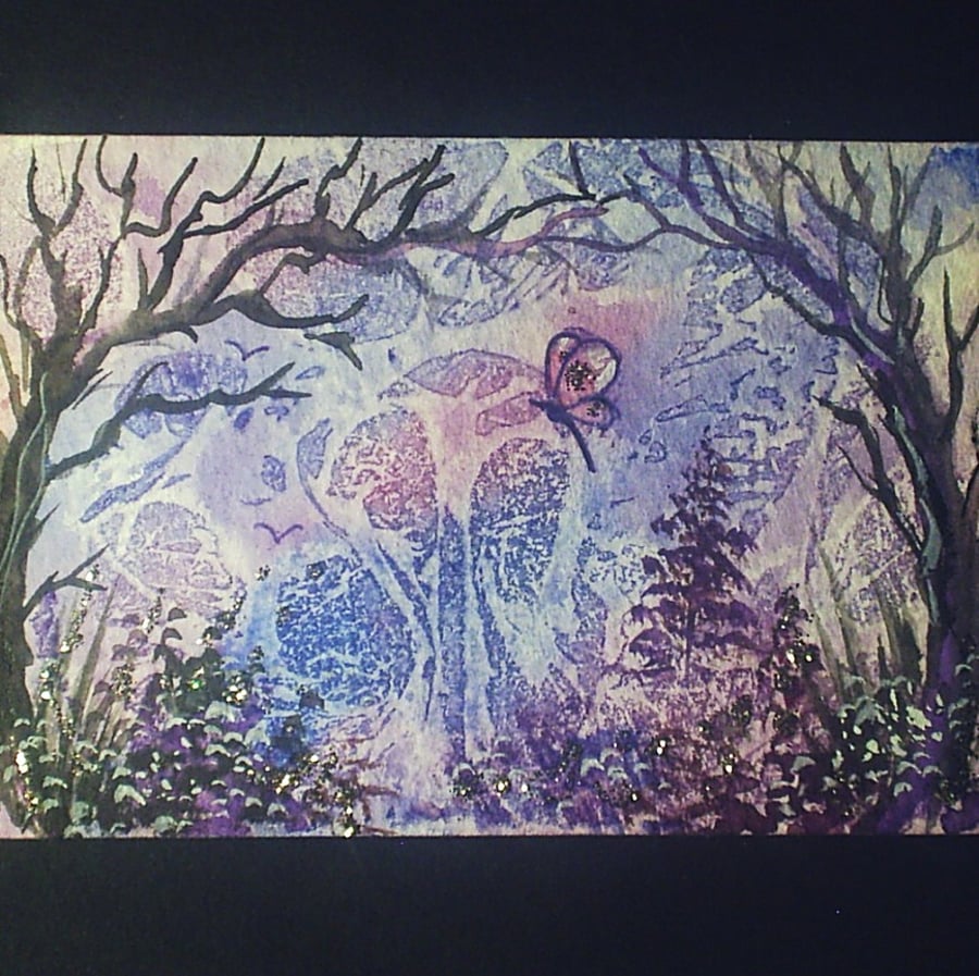 aceo SFA original miniature watercolour painting fantasy butterfly