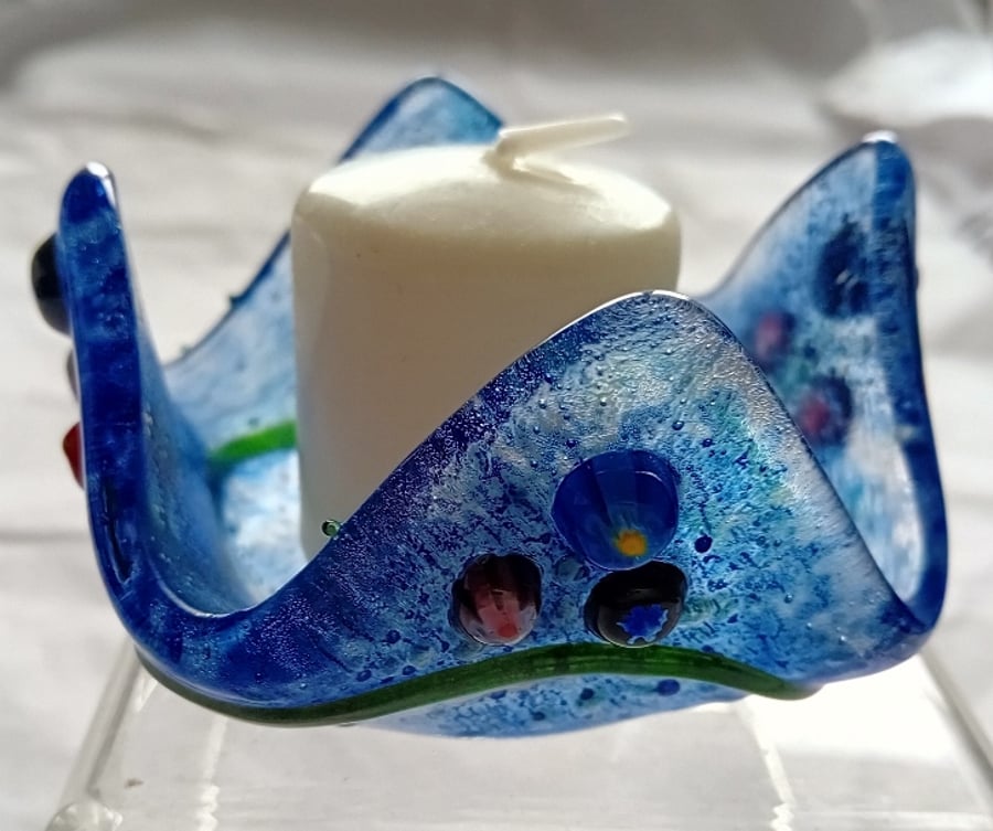 Fused glass votive candle or tea-light holder