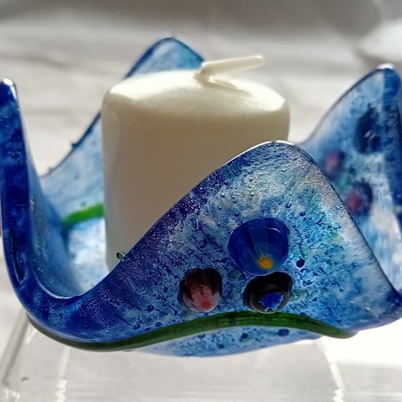 Fused glass votive candle or tea-light holder