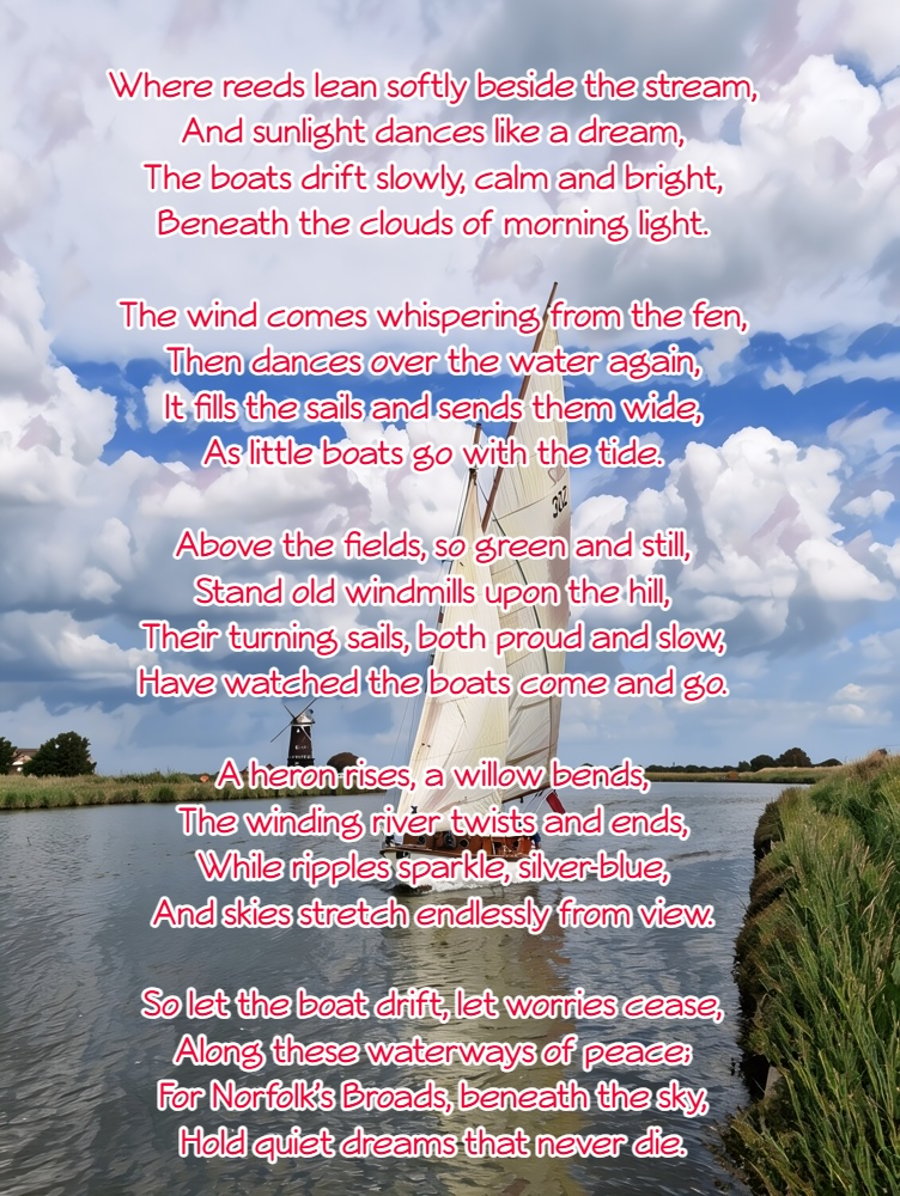 Norfolk Broads Poem Card A5 Boat & Windmill