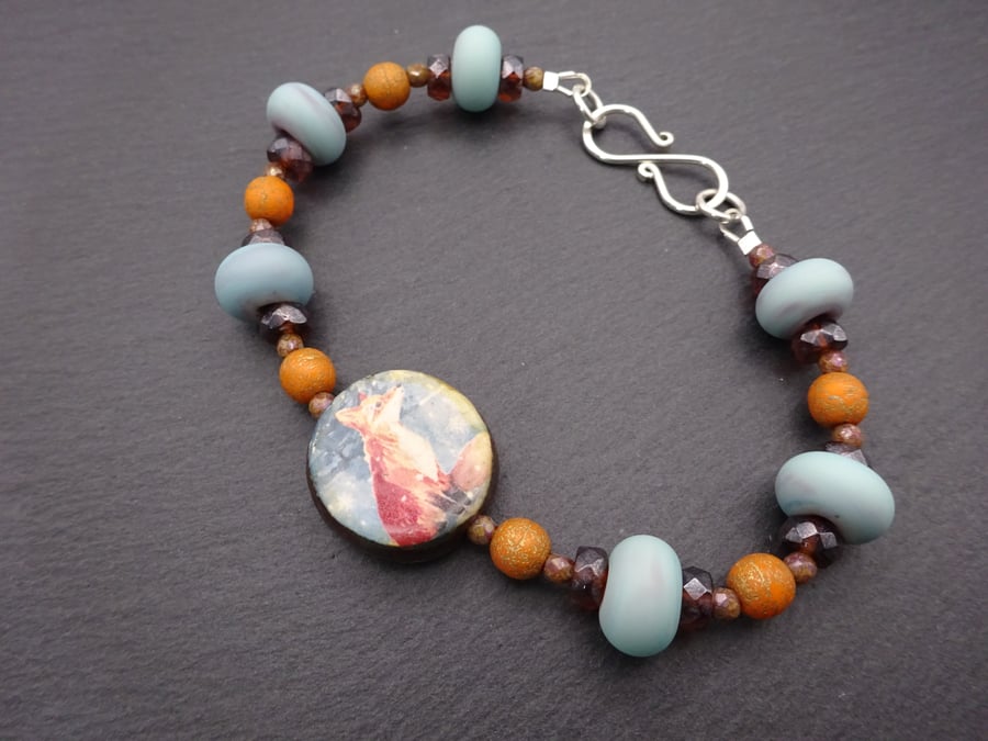 lampwork glass and ceramic fox bracelet