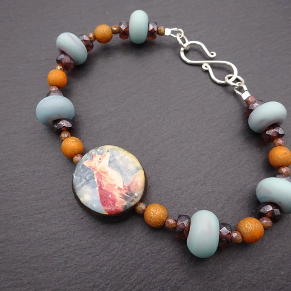 lampwork glass and ceramic fox bracelet