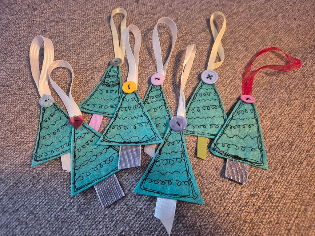 Embroidered felt Christmas tree decorations