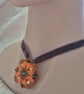 Orange Lace Pendant Necklace – Handmade Tatted Jewellery with Pearls - Image 3