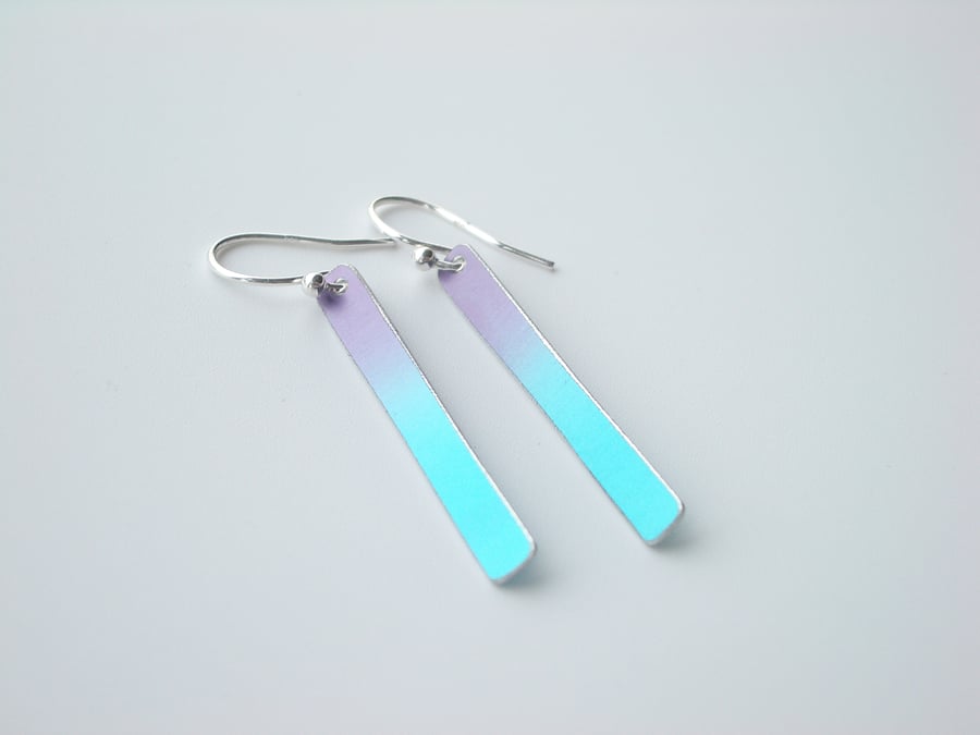 Rectangle earrings dip dyed in purple and turquoise 