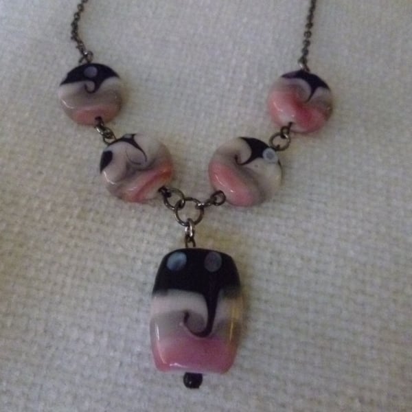 Pink & Black Bead Necklace