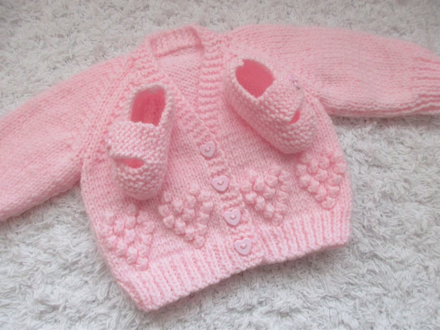 14" Newborn V Neck Hearts Cardigan & Chunky Bar shoes